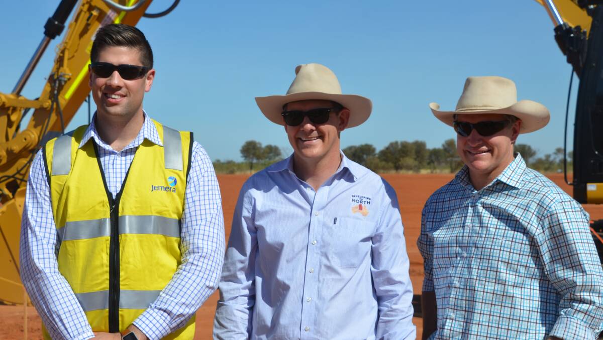 Jemena NGP project director, NT Chief Minister Michael Gunner and Member for Mount Isa Robbie Katter at the sod-turning ceremony.