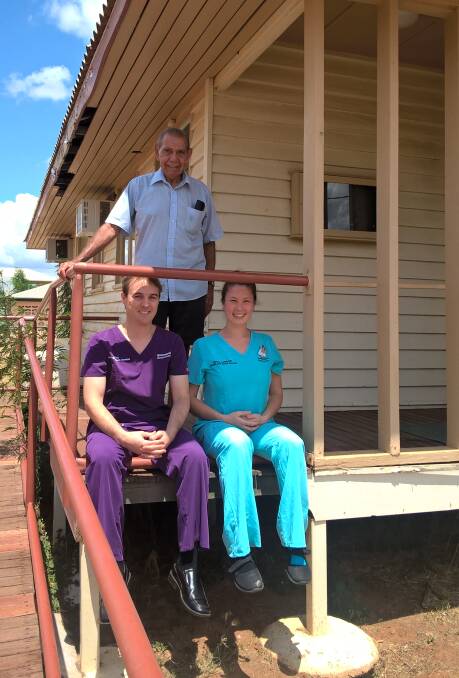 OLD PREMISES: Last appointment at the old Cloncurry Dental Clinic: Dr Travis Blood, Lenny Bell and Erin Pearce. Photo: Contributed.
