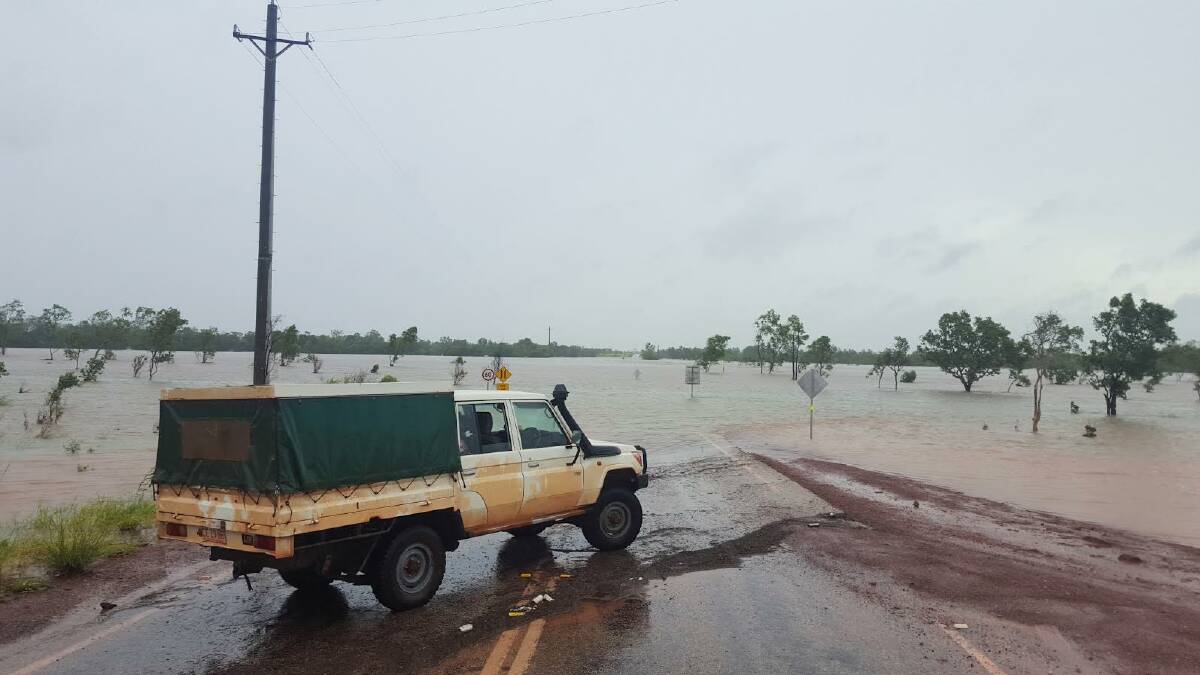 The road/bridge at Borroloola, NT is about 3.2m below the surface of the water. Photo Roper Gulf Regional Council.