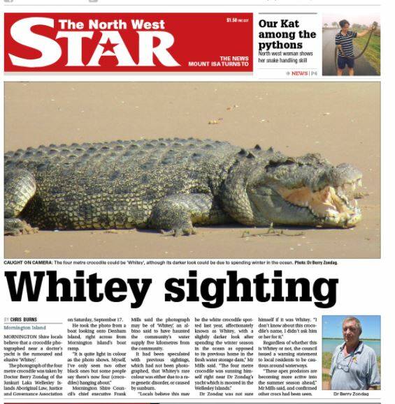 The last sighting of Whitey as reported by the North West Star in September 2016.