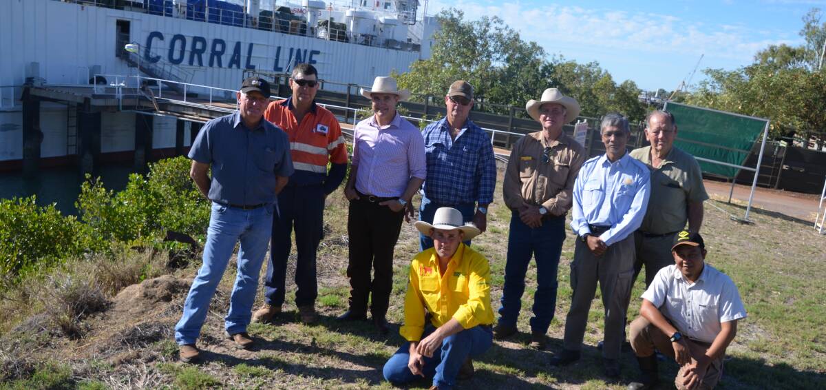 Farewelling the Finola from Karumba are Mayor Jack Bowden, Cr Peter Wells, Robbie Katter, Cr Craig Young, Dean Bradford, Barry Hughes, Azid, Bill Rutherford and Saynudin.