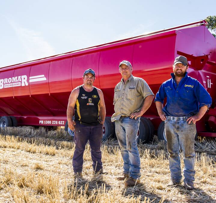 POWERHOUSE FAMILY: Bromar foudner Mark Liebich (centre) with sons Mitchell (left) and Scott (right), who keep their finger on the pulse by continuing to work on the farm.

