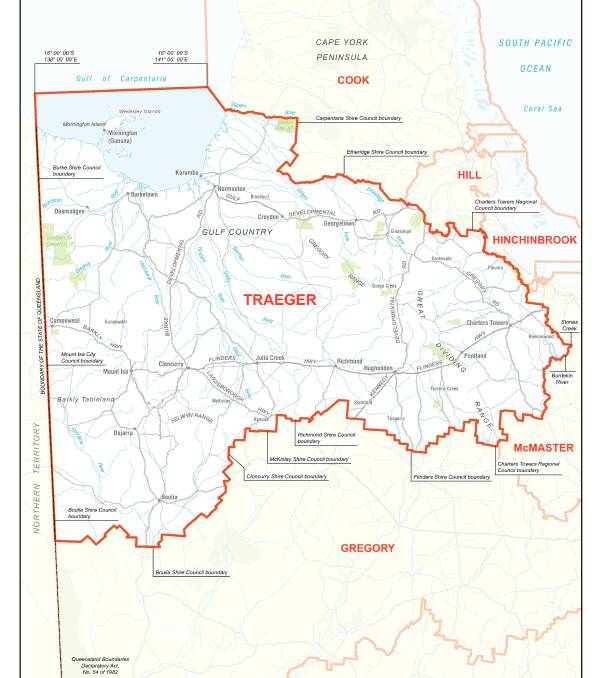 The map released by ECQ shows adjusted boundaries for Mount Isa to Charters Towers and a change of name. Photo: Electoral Commission Queensland
