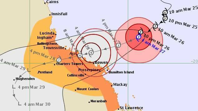 Tropical Cyclone Debbie Forecast Track Map. Photo: Bureau of Meterology.