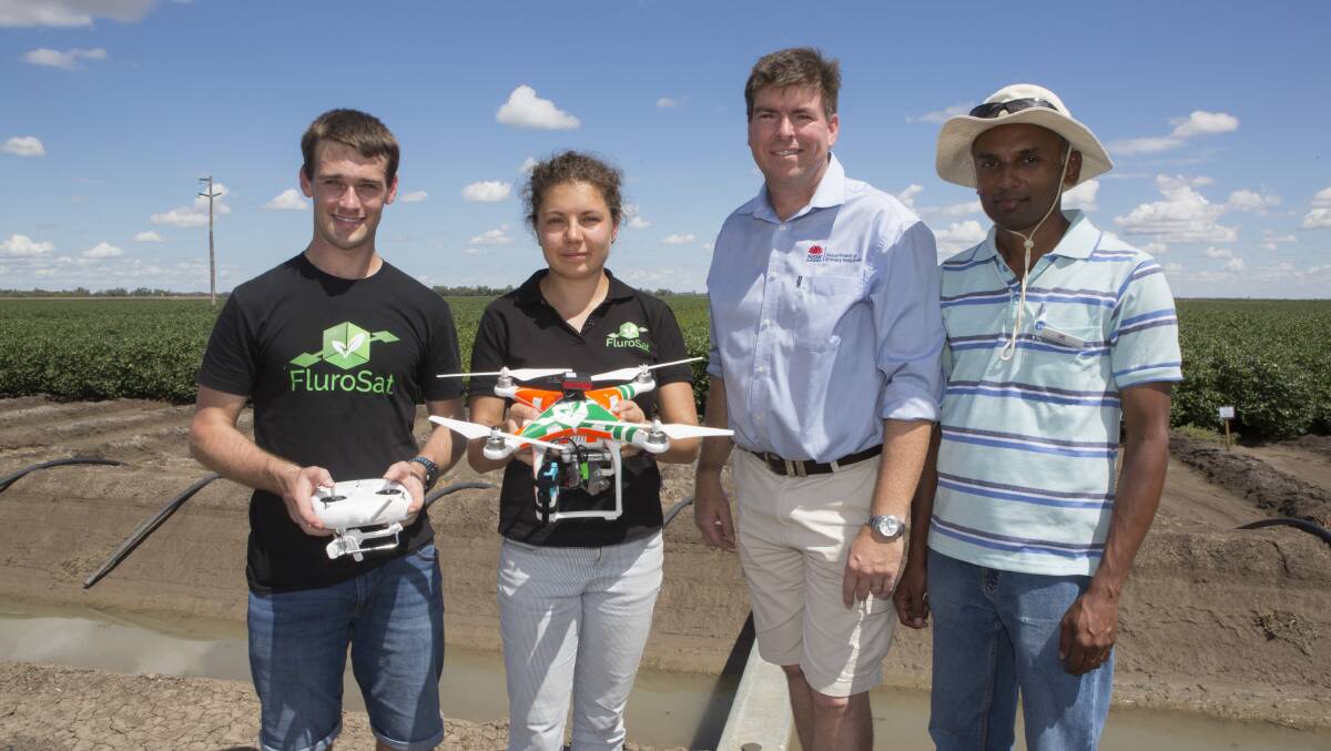 Malcolm Ramsay, co-founder and FluroSat chief scientist, Anastasia Volkova, co-founder and FluroSat chief executive, Dr Tim Weaver, NSW Department of Primary Industries research officer for crop nutrition and research scientist Guna Nachimuthu.
