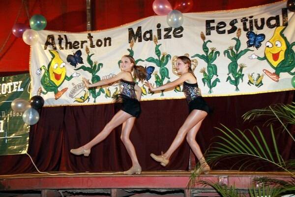 Isabella Peresini and Sarah Cuda performing a tap dance rendition of All that Jazz at the Atherton Maize Festival.