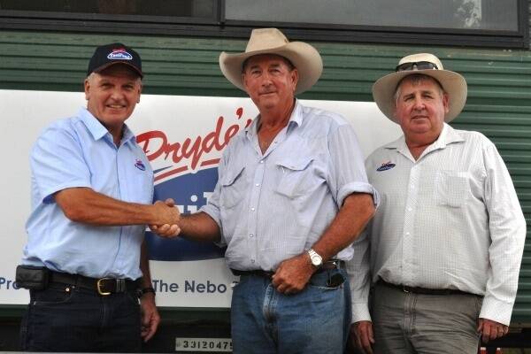 Managing Director of Pryde’s EasiFeed Peter Pryde with NCCA President Evan Acton and Pryde’s Regional Sales Manager North Qld and Northern Territory Rod Kidner.