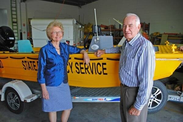 Member for Burdekin Rosemary Menkens and Burdekin Mayor Bill Lowis at the handover of the new Giru flood boat.