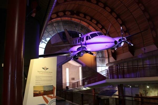 The Queen Air built in 1977, has been meticulously restored and is now on display, suspended in the atrium of the Stockman's Hall of Fame.