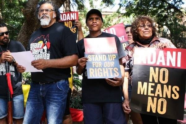 The  Wangan and Jagalingou people today called on the new Queensland Labor government to: rule out any compulsory acquisition, and  reject Adani’s application for a mining lease for Carmichael. Photo credit Owen Smith.