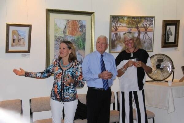 Opening the new John Flynn Place art gallery are artist Heather Chandler with Dr Eric Donaldson and artist Peta Trude.