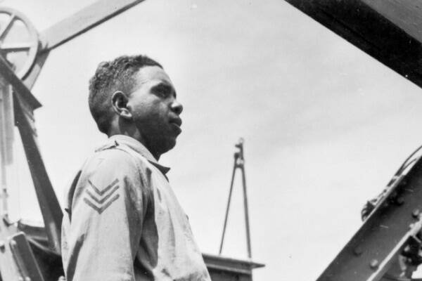 Reg Saunders was one of Bill Rawlings nephews who served in World War II, as a sergeant with fellow members of the  2/7th Battalion. Reg would later become the first Indigenous Australian to be commissioned an officer in the field in 1944. Photo courtesy of the Australian War Memorial.