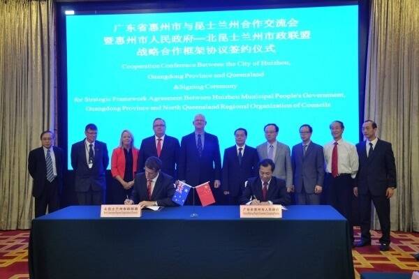 Signing of the Strategic Framework Agreement between North Queensland Regional Organisation of Councils and Huizhou Municipal People’s Government, Guangdong Province.