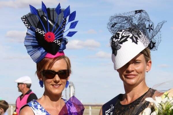 Runner-up in the millinery section of the Fashions on the Field, Mel Acherinos, Mt Isa, with winner Sheree Pratt, Julia Creek.  