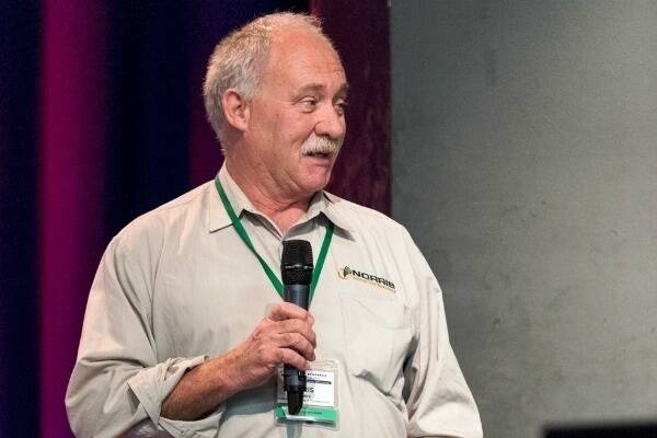Chris Norris, principal consultant of Norris Energy Crop Technology, Brisbane speaking at the Conference of the Australian Society of Sugar Cane Technologists held in Bundaberg in April where he outlined some inefficiencies in the practice of mechanised cane harvesting. 