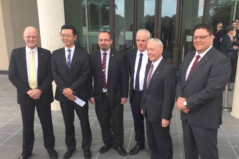 Senators David Leyonhjelm, Dio Wang, Ricky Muir, John Madigan, Bob Day and Glenn Lazarus, address the media this morning in Canberra.  