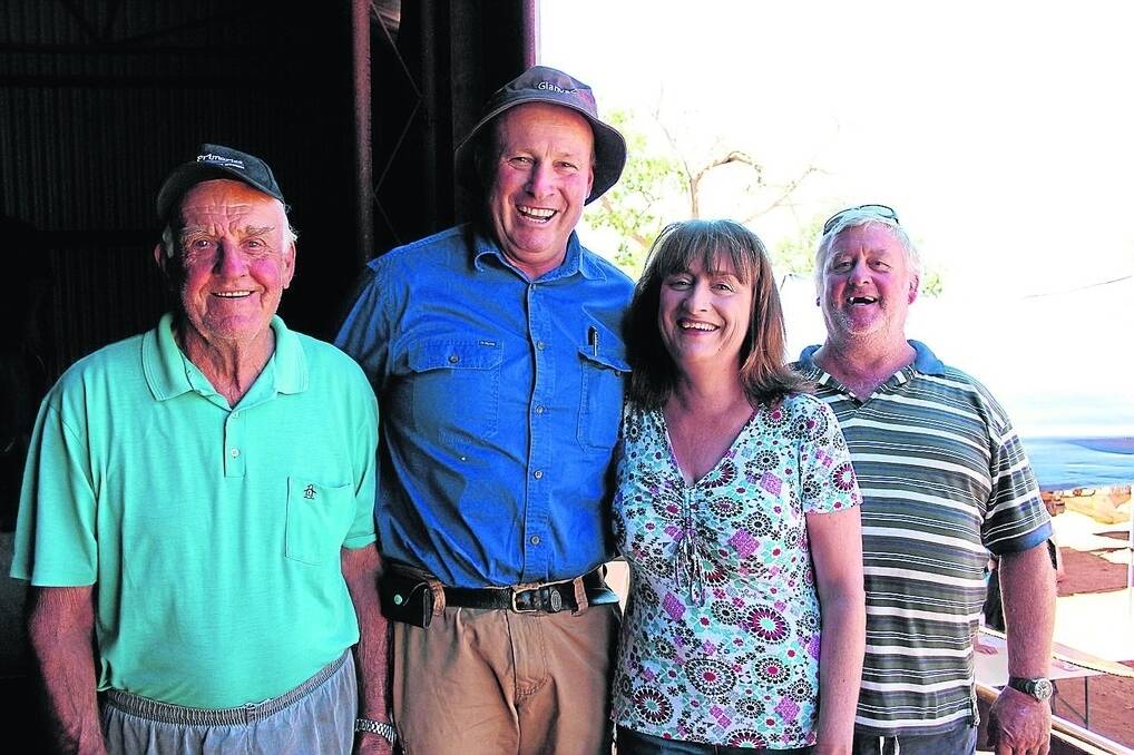 Wal Fairlie (left), Dowerin, Landmark auctioneer Grant Lupton and his wife Jenny and George Cooper, Wongan Hills, were interested spectators for the record attempt.