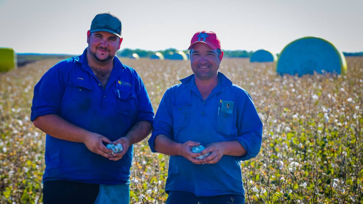 Orana and Trawalla farm manager Carlo Stangherlin (right) with leading hand Daniel Palinkas are busy picking this year's cotton crop. 