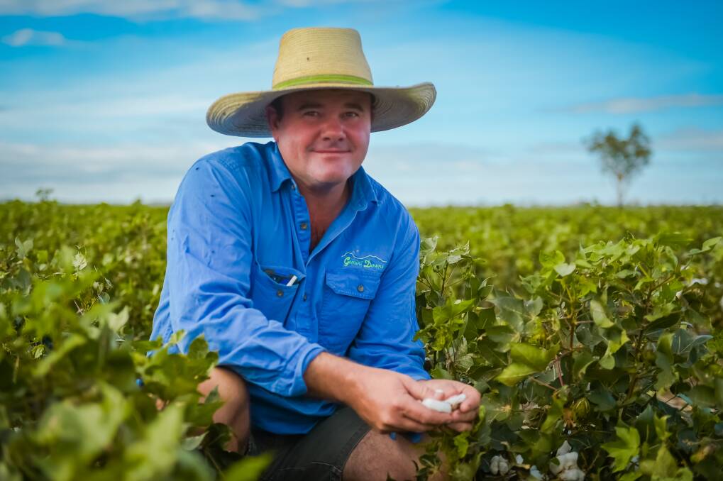 COTTONED ON: Connell Walker, Gemini Downs, Clermont, in his first-ever cotton crop which was planted in late December, 2016. 