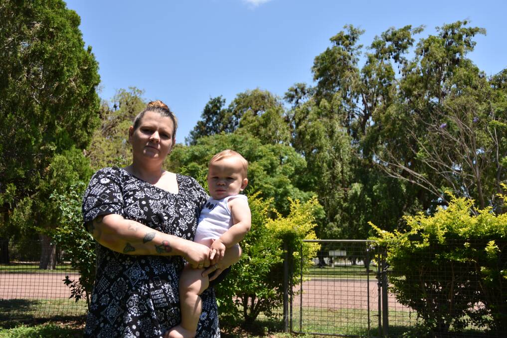 Megan Fitzgerald, with son Jace Brazier, 9 months, live directly opposite Lissner Park and are effectively prisoners in their own home.