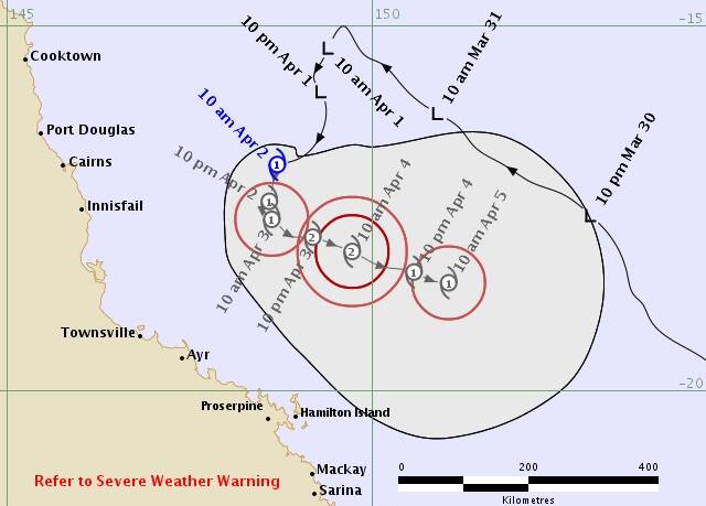 Cyclone Iris tracking map issued from the Bureau of Meteorology.