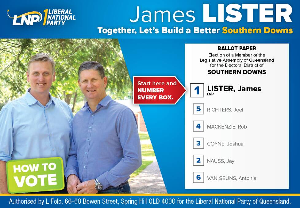 Lawrence Springborg feature on James Lister's how to vote card.