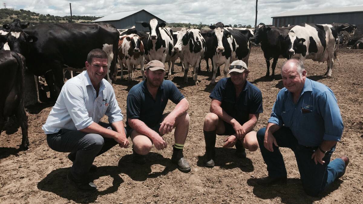 Toby Doak from animal health company Alltech, Greenwood dairy farmers Ross Rosenberg and Owen Rosenberg and Lester Handford from DHA Rural Sales in Toowoomba.