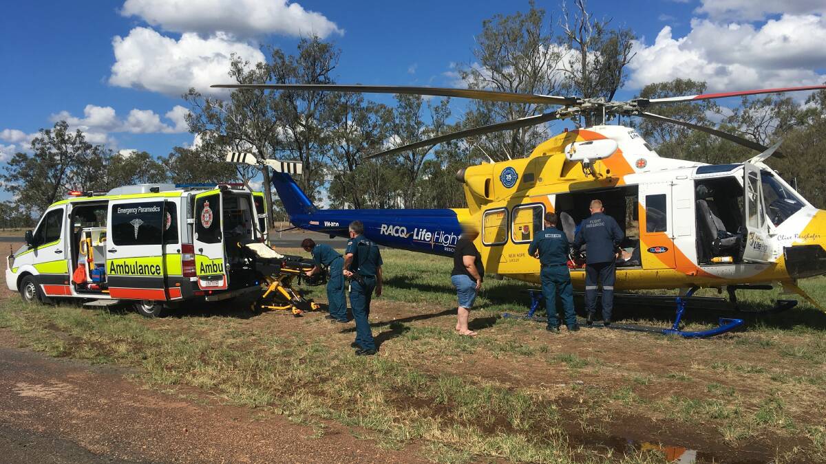 The man was transported in a stable condition to Toowoomba Hospital by the RACQ LifeFlight Rescue helicopter.