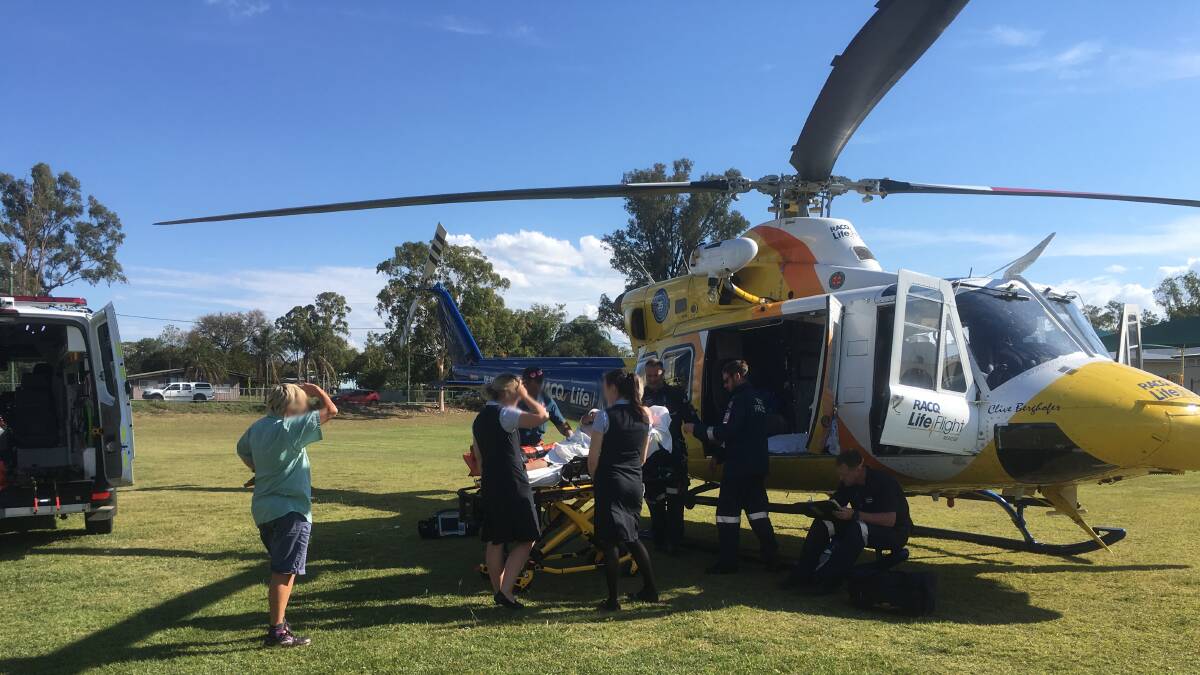 TAROOM RESCUE: A man was airlifted to Toowoomba by RACQ LifeFlight Rescue after falling from a ladder.