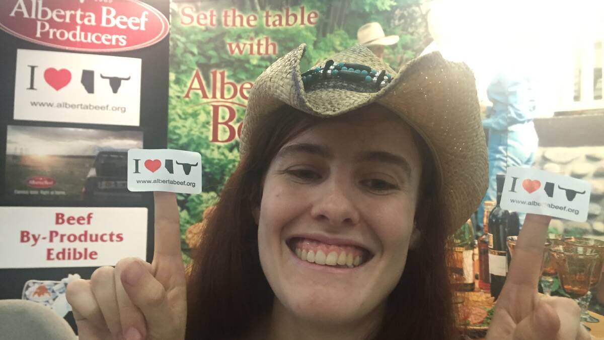 STICKING WITH BEEF: Bridget Belsher from the Alberta Beef Producers association showing her support during the Calgary Stampede.