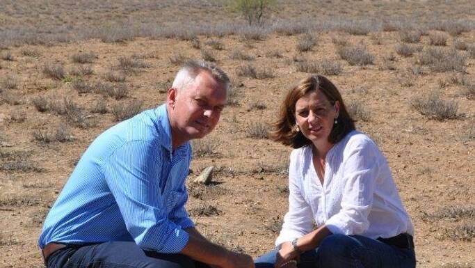 MORE RAIN NEEDED: The drought is far from over says Opposition agriculture spokesperson Deb Frecklington who is pictured with Member for Gregory, Lachlan Millar.