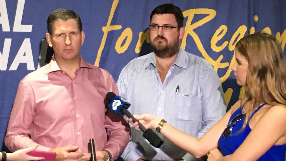 Opposition leader Lawrence Springborg and Opposition natural resources spokesman Andrew Cripps addressing the media in Townsville.