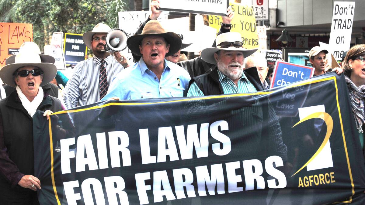 RURAL PROTEST: AgForce president Grant Maudsley leading the march demanding fair laws for farmers.