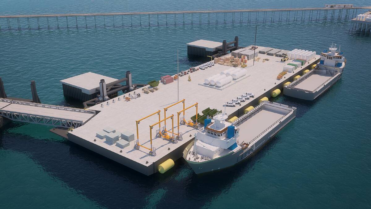 The proposed wharf facility has been designed to incorporate a 165x50m floating wharf platform linked to a 300m long causeway, with associated mooring dolphins, capable of accommodating vessels more than 300m long.
