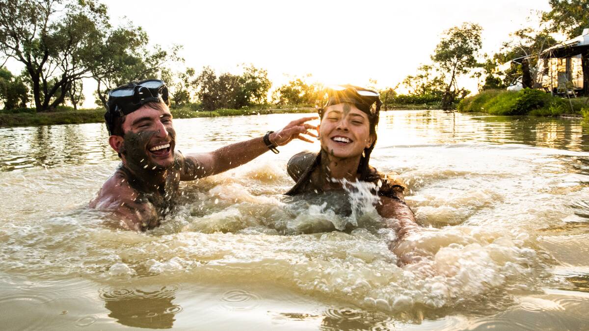 Coming up for air in the bog snorkelling at Julia Creek's Dirt n Dust in 2019. Picture supplied. 