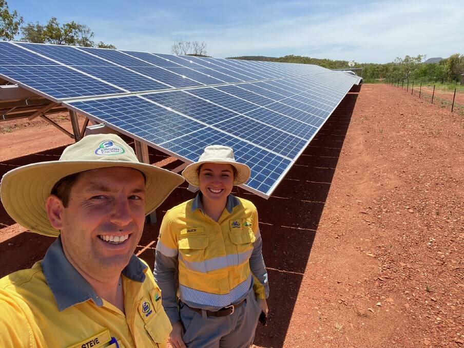 Ergon senior technology Innovation engineer Steve Richardson, and product engineer western grid Alice Fleetwood at one of the Mt Isa SAPS sites. 