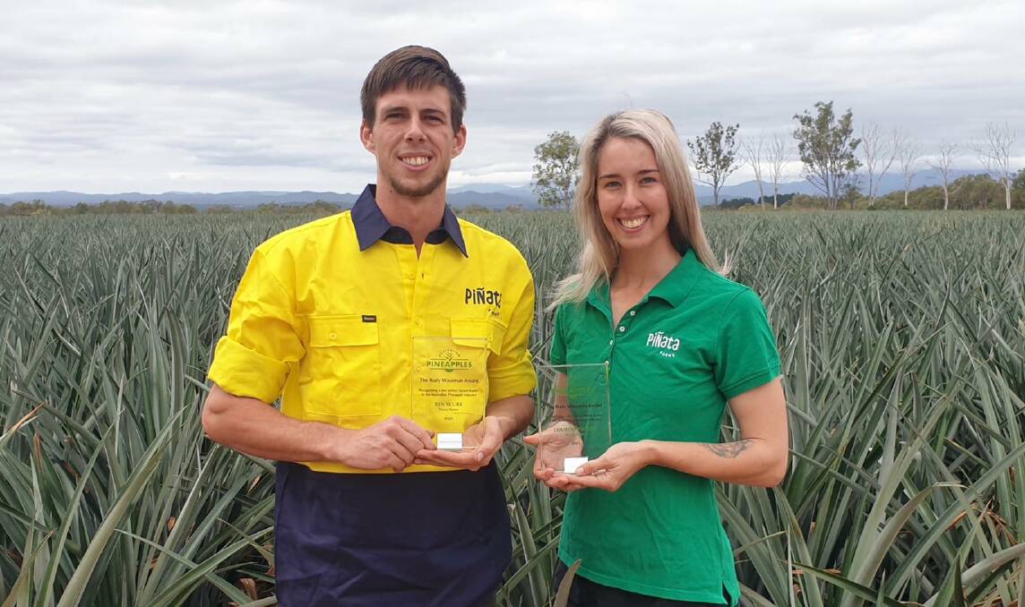 Pineapple farmers Ben Scurr and Courtney Thies with their awards.