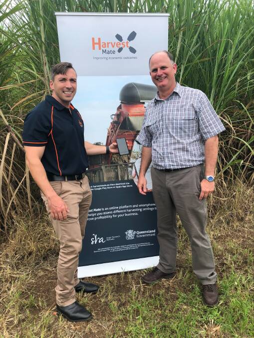 SRA agricultural machinery specialist Phil Patane with DAF agricultural economics manager Mark Poggio at the launch of Harvest Mate at a Meringa field day near Cairns. Picture supplied 