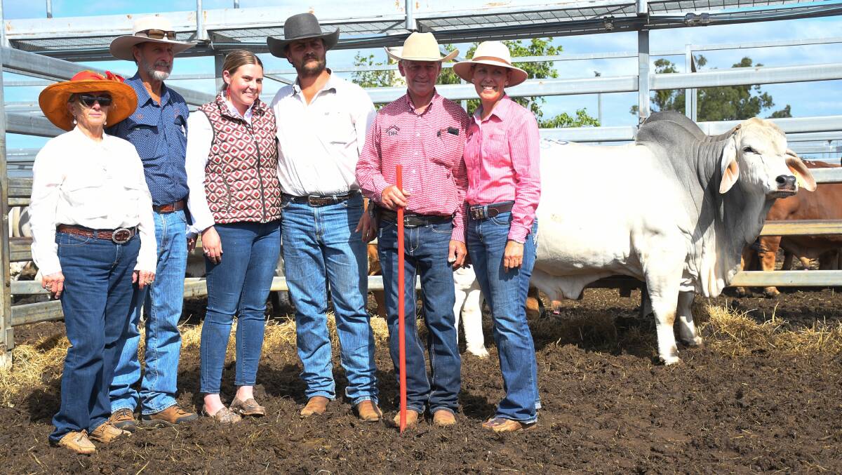 Debbie and Paul Herrod, Ponderosa Brahmans, with Emily Schultz, Matt and David Harch, and Kerry Kelly, Danarla Brahmans. Picture: Clare Adcock