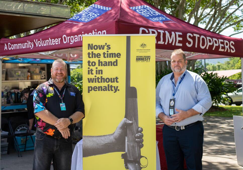 Crime Stoppers Queensland volunteer director, Andrew Jones and Queensland Police Service Far North District, Detective Acting Inspector, Kevin Goan launching phase two of the campaign. Photo: Zoe Thomas. 