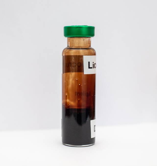 A close-up look of the bio-crude oil sample. Photo: Zoe Thomas. 