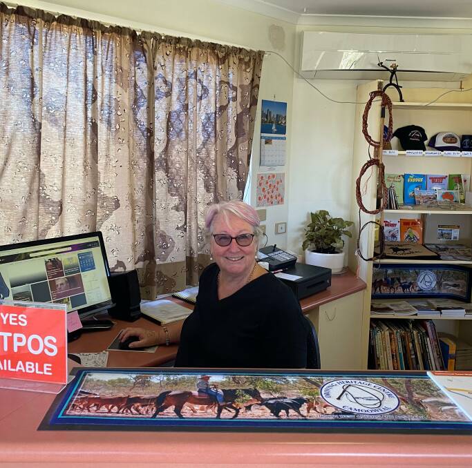 Cheryl Malloy is completing a volunteer stint assisting with office administration at The Drovers Camp with her husband as they travel around Australia. Photo: The Drovers Camp.