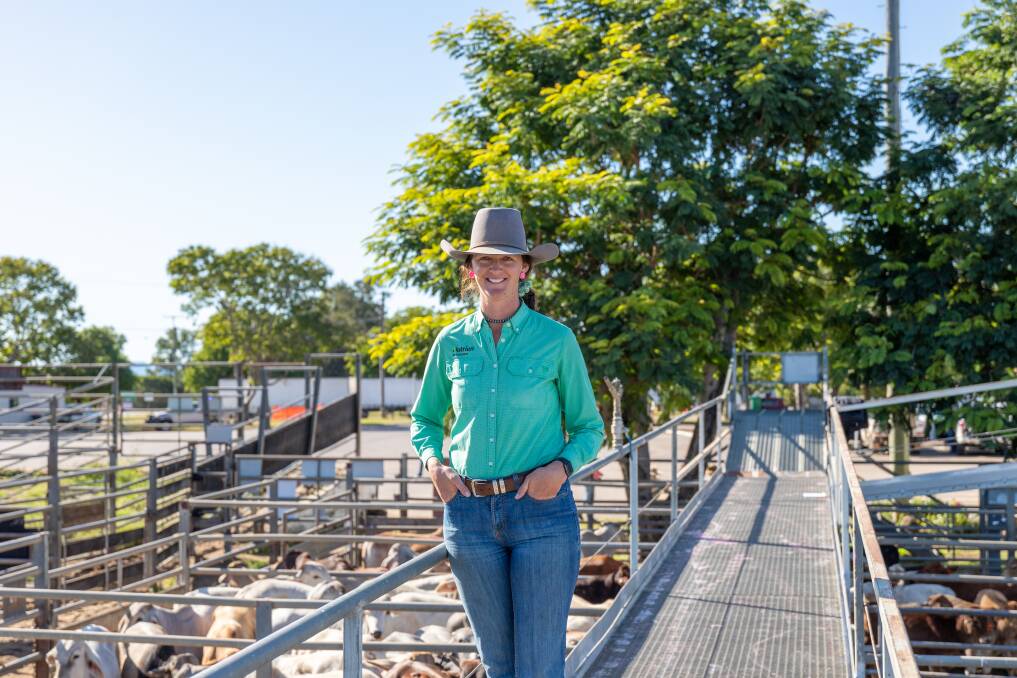 Caitlyn Mcphee is a regular at the Charters Towers saleyard donning the green Nutrien Ag Solutions shirt week in, week out. Picture: Zoe Thomas. 