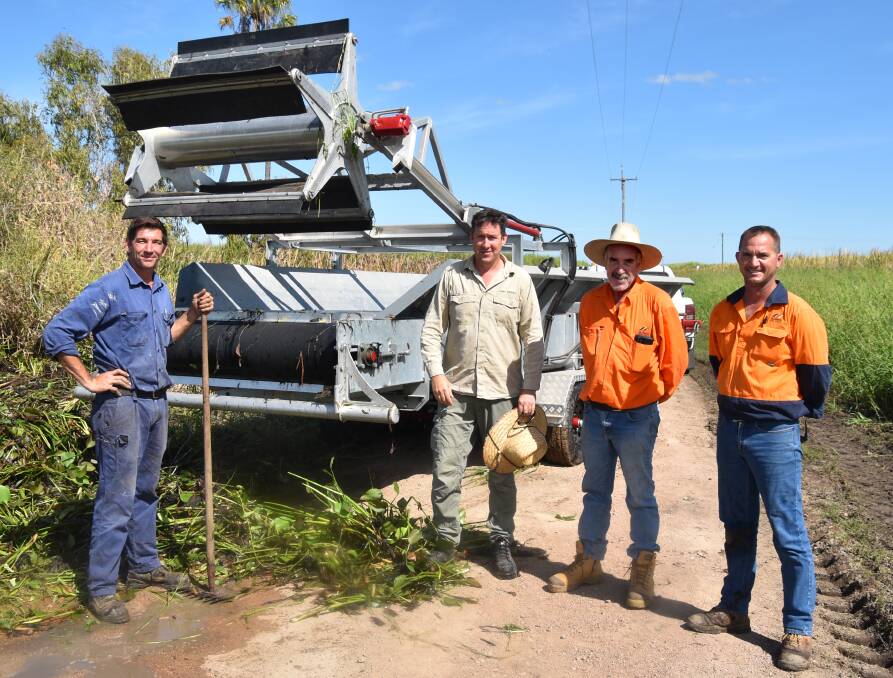 Shoreline conveyor designer Karl Vass, NQ Dry Tropics wetlands team leader Scott Fry, with Burdekin Shire Council pest management officers Dick Bauer and Graeme Oats. Picture: NQ Dry Tropics. 