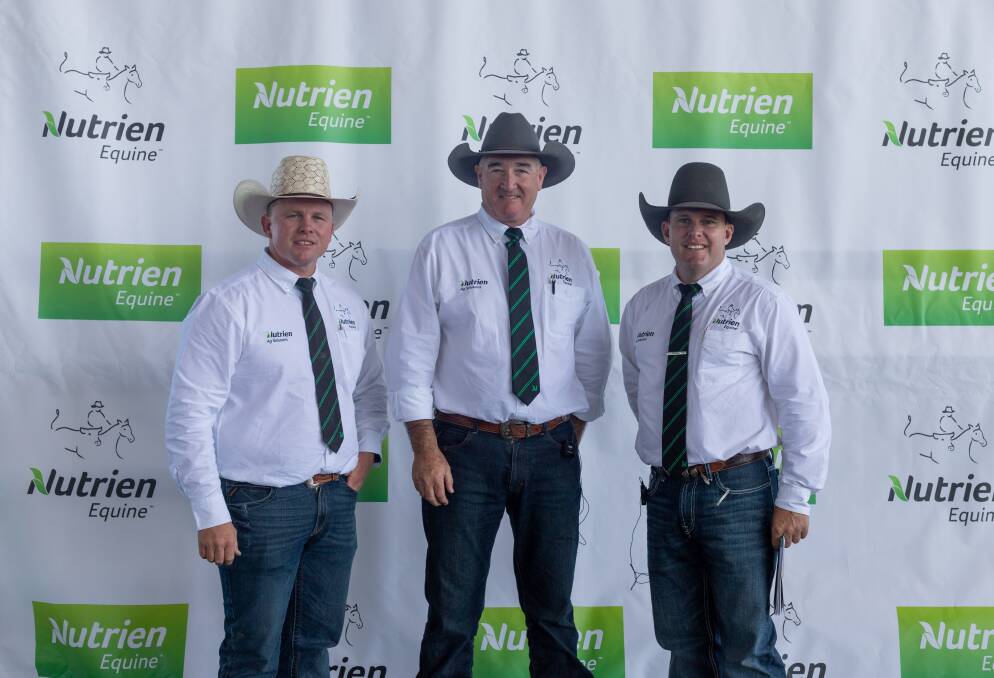 Nutrien Ag Solutions specialists and facilitators of the 2022 Nutrien Northern Performance sale; Colby Ede, Mark Barton and Dane Pearce. Picture: Zoe Thomas. 