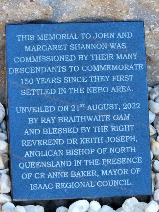 A Shannon family memorial plaque dedicated to John and Margaret Shannon of Nebo. Picture supplied by Ian Shannon. 