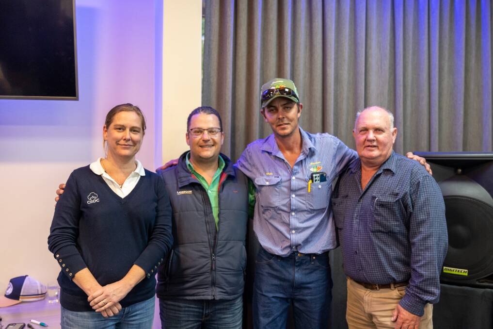 Cotton Research and Development Corporation R&D manager Susan Mass, Nutrien Ag Solutions Mareeba and Tolga agronomist Maurilio, local grower and group chairman Bradley Jonsson and Department of Agriculture and Fisheries senior agribusiness development officer Greg Mason facilitated the cotton update forum. Picture: Zoe Thomas. 