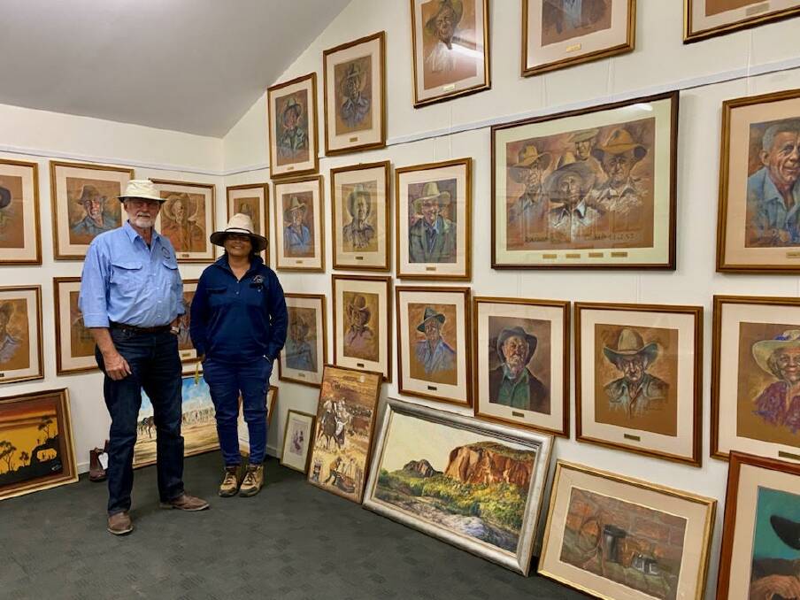 Volunteer Ron Stalenberg with caretaker Josie Rowlands in the Drovers Gallery. Photo: The Drovers Camp.