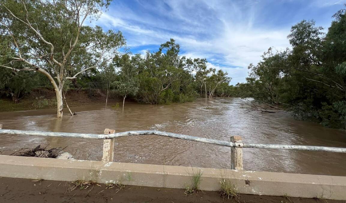 Water levels at the Flinders River bottom crossing in Richmond rose almost as high as the road in January 2022. Picture Richmond Shire Council Facebook.