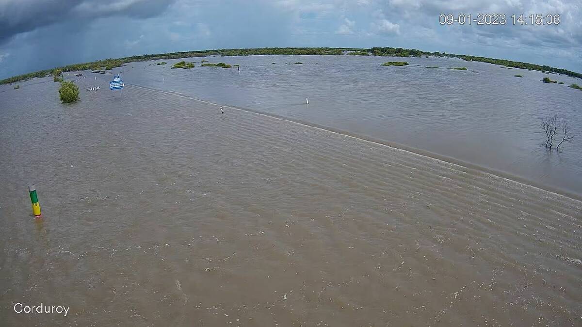 Heavy rainfall causes a road to flood up in the Gulf of Carpentaria near Normanton. Picture Carpentaria Shire Council.